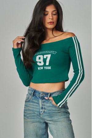 TEE-03L<br/>90's Off Shoulder Long Sleeve Top Shirt