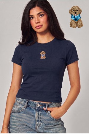 TEE-12 POODLE<br/>Cotton Blend Poodle Applique Top Tee