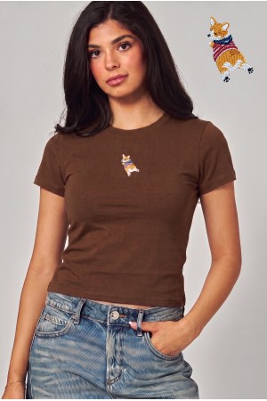 TEE-12 SAILOR CORGI<br/>Cotton Blend Sailor Corgi Applique Top Tee