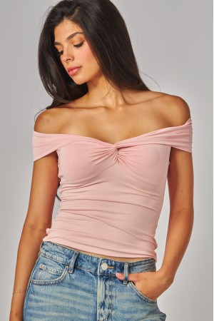 VERA-23T<br/>Contour Double Layered Off-The-Shoulder Twist- Front Top