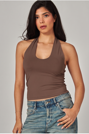 VERA-28X<br/>Contour Double Layered Round Neckline Open Back Top